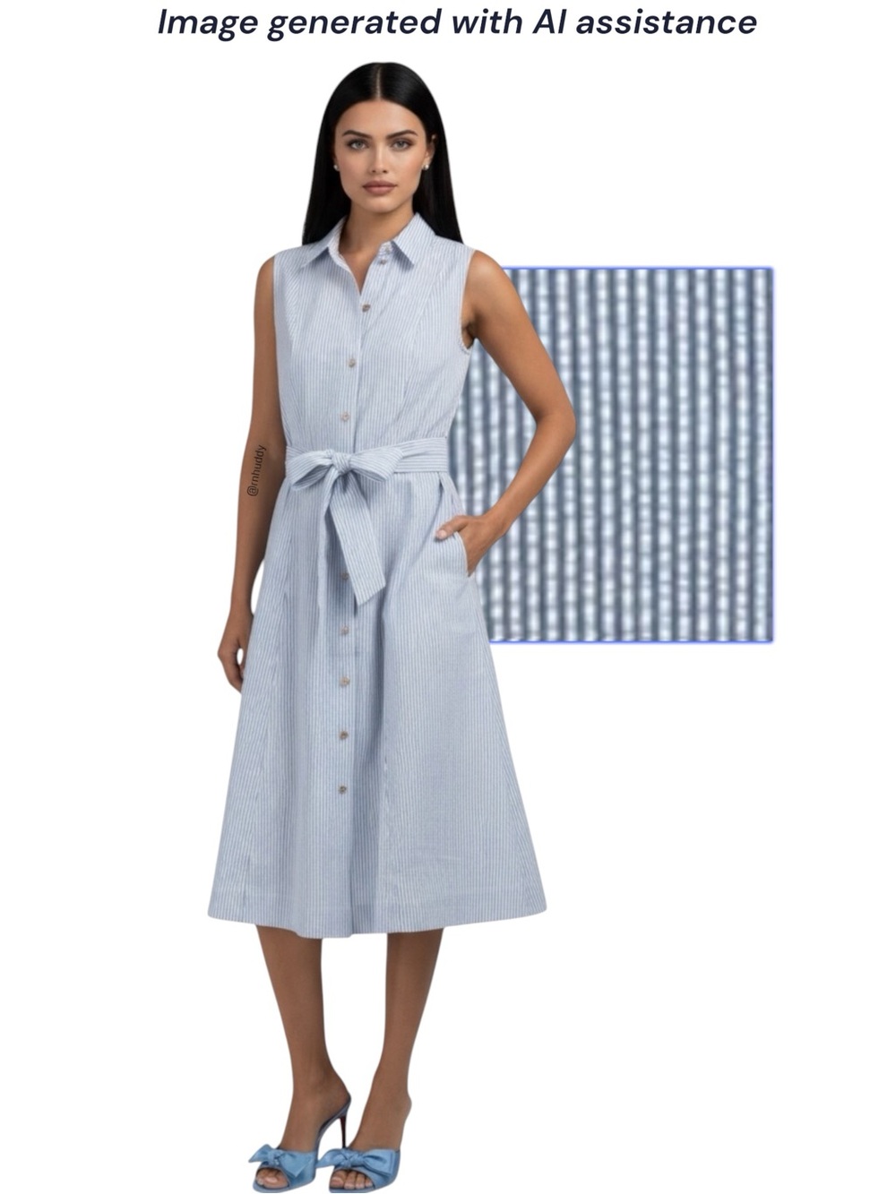 Anne Klein size 12 seersucker blue white midi shirt dress - Picture 15 of 16